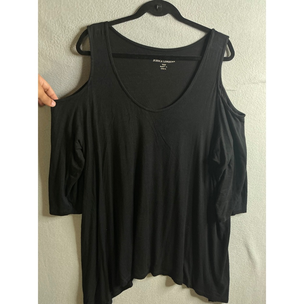 Jessica London Cold Shoulder Top 18/20 Plus Size Black 3/4 Sleeve Asymmetrical